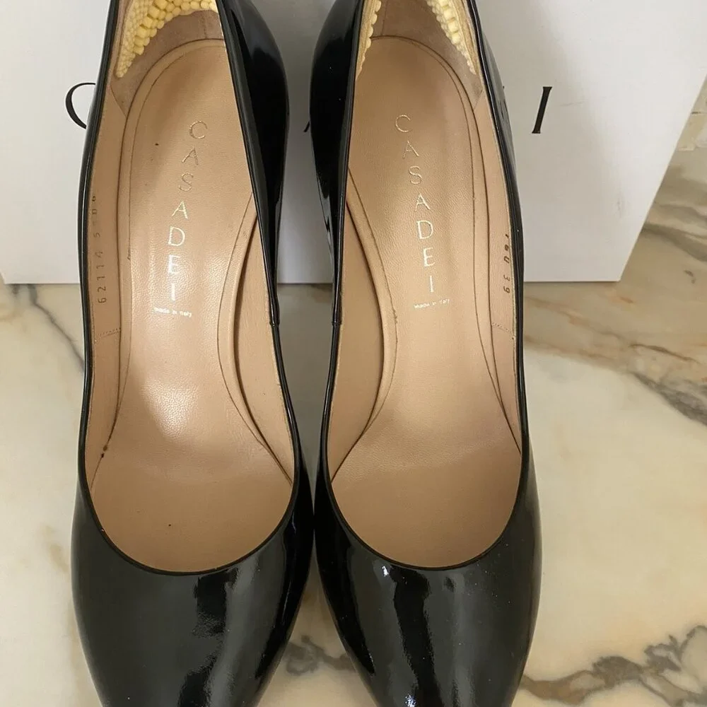 Casadei Black Patent Leather Platform Pumps High Heel Stilettos - Picture 3 of 5